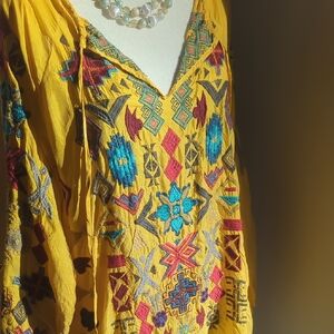 Johnny Was Vibrant Yellow Embroidered Blouse